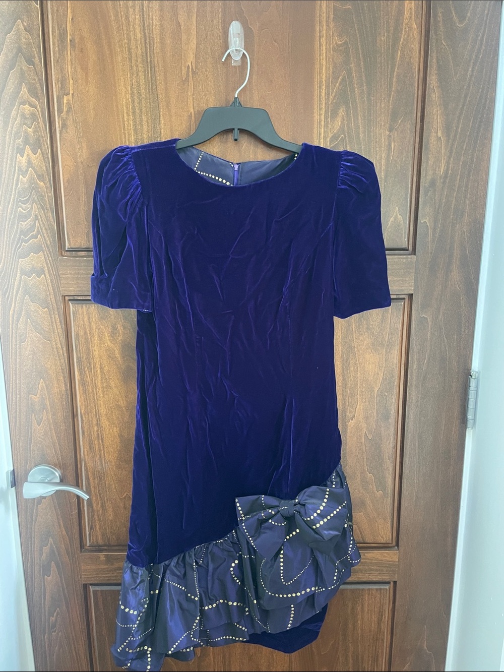 Velvet Purple Party Dress with Bow Accent